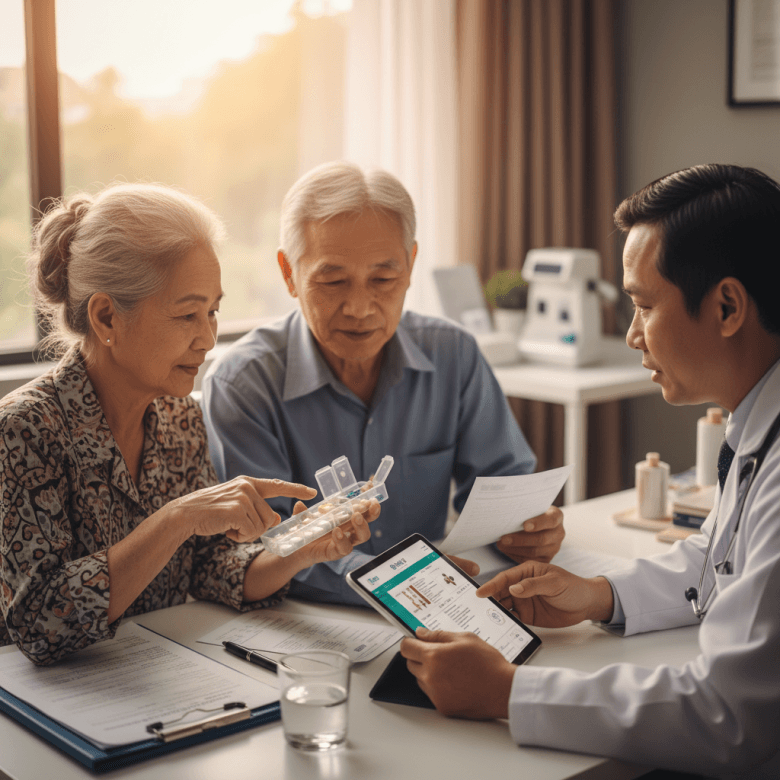 Bác sĩ tư vấn cho người cao tuổi về danh sách thuốc tim mạch