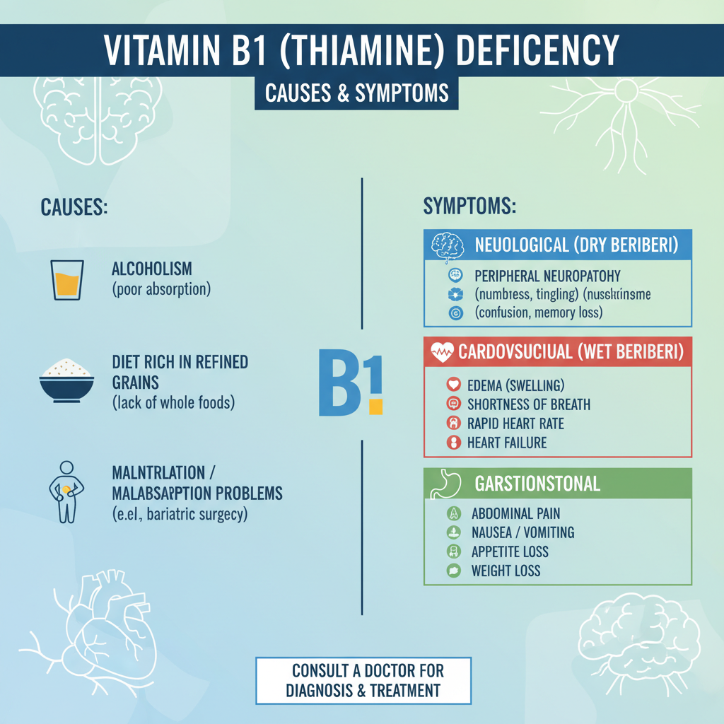 Infographic về triệu chứng thiếu hụt vitamin B1