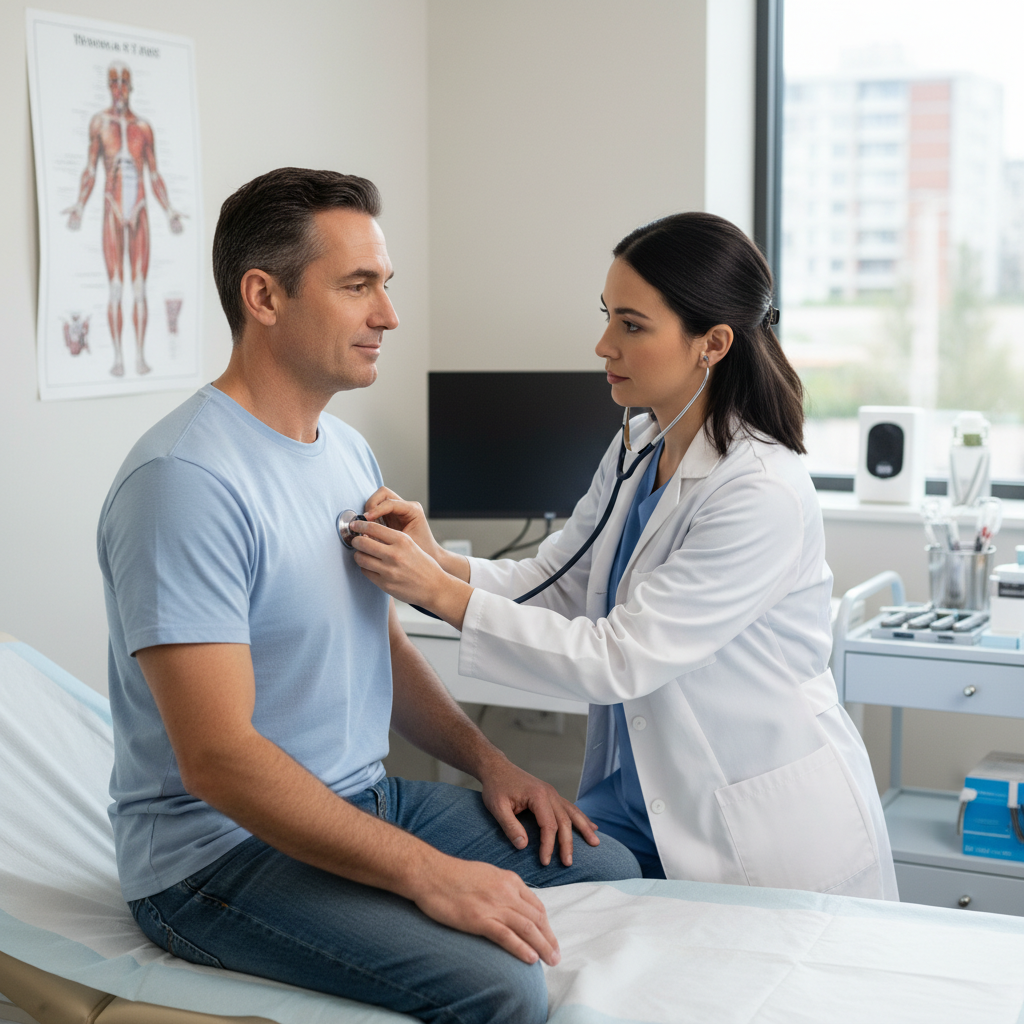 Bác sĩ khám bệnh cho bệnh nhân trong phòng khám.