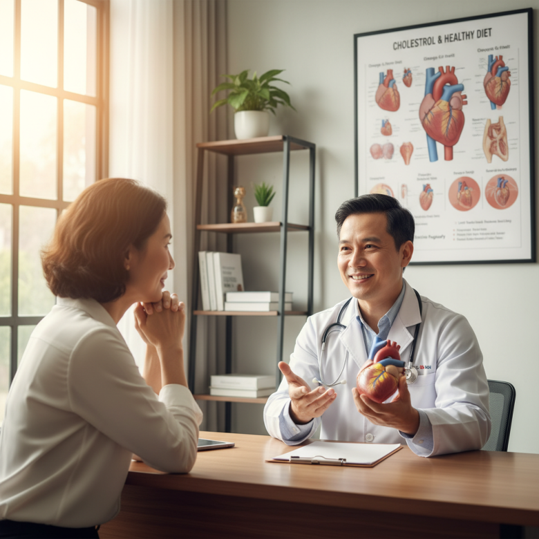Bác sĩ tim mạch tư vấn chế độ ăn uống và kiểm tra sức khỏe cho bệnh nhân