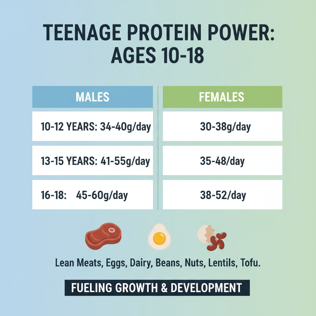 Infographic về nhu cầu protein theo độ tuổi và giới tính cho thanh thiếu niên