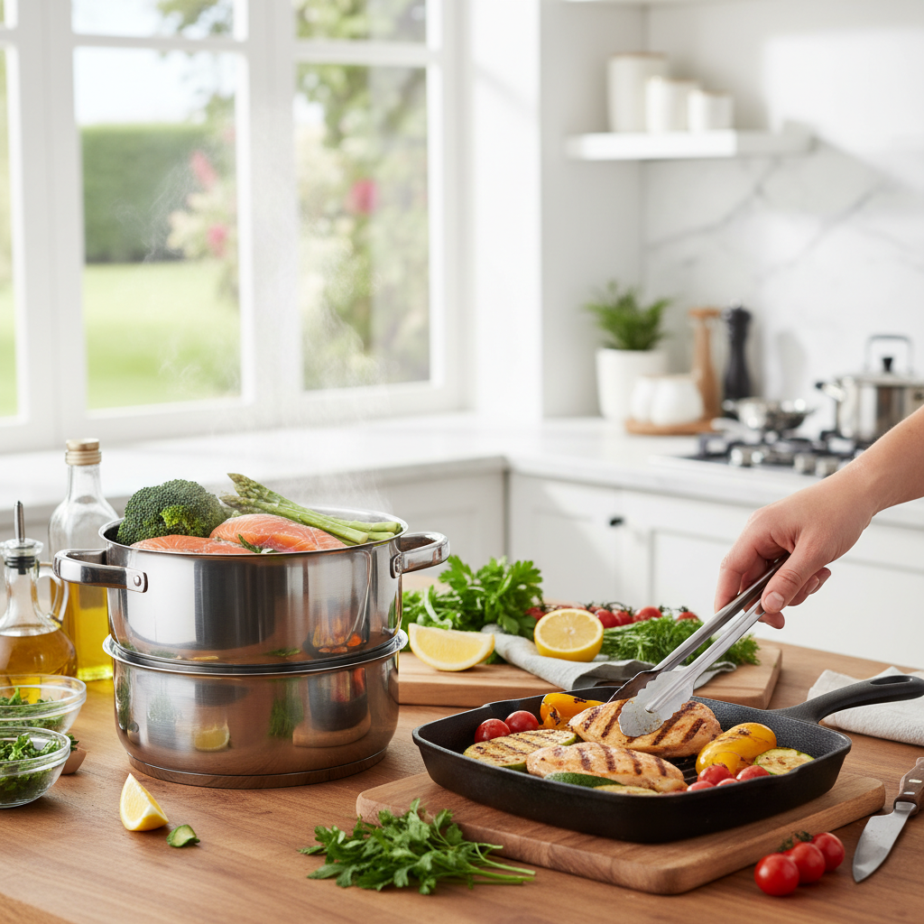 Các phương pháp nấu ăn lành mạnh như hấp hoặc nướng.