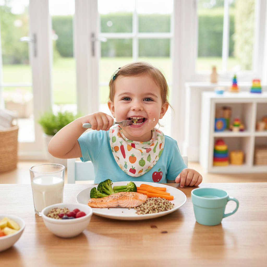 Trẻ em vui vẻ khi ăn uống theo chế độ dinh dưỡng cân bằng.