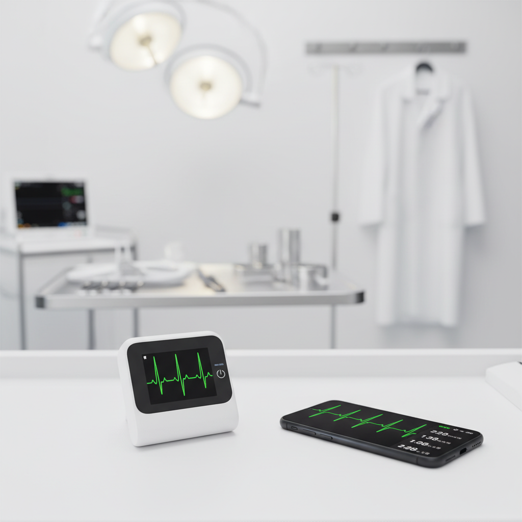 Thiết bị ECG di động kết nối với điện thoại hiển thị đồ thị ECG
