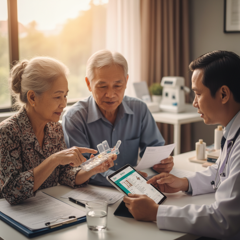 Bác sĩ tư vấn cho người cao tuổi về danh sách thuốc tim mạch