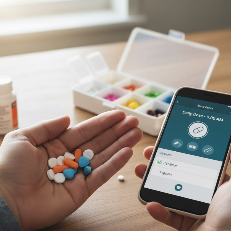 Hộp thuốc theo tuần và ứng dụng nhắc uống thuốc