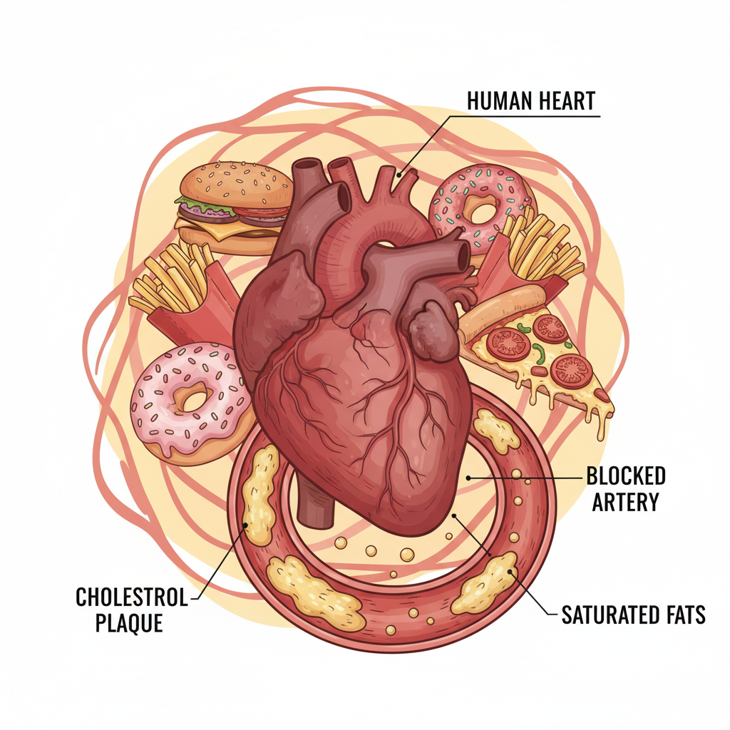 Hình ảnh minh họa trái tim và chất béo trong máu liên quan đến rối loạn lipid máu