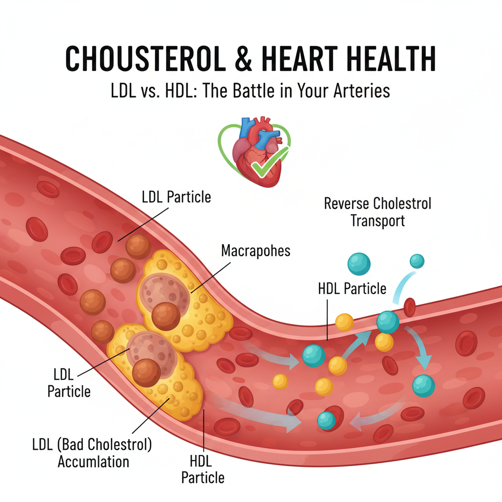Hình minh họa về cholesterol trong máu và ảnh hưởng đến sức khỏe tim mạch
