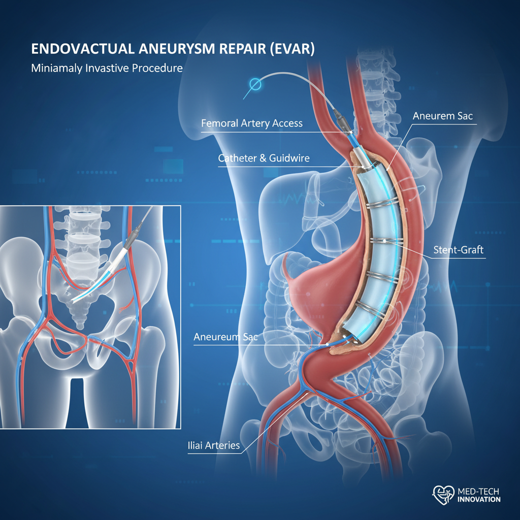 Hình minh họa quy trình điều trị nội soi đặt stent cho phình động mạch chủ bụng