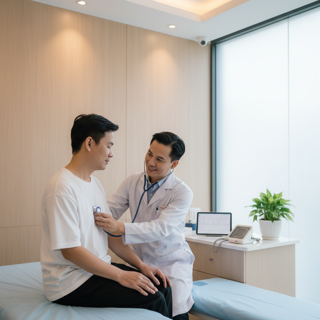 Hình ảnh kiểm tra sức khỏe tim mạch định kỳ tại phòng khám hiện đại