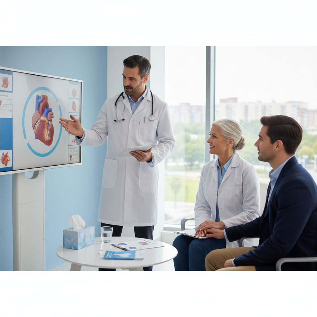 Bác sĩ thảo luận sức khỏe tim mạch với bệnh nhân.