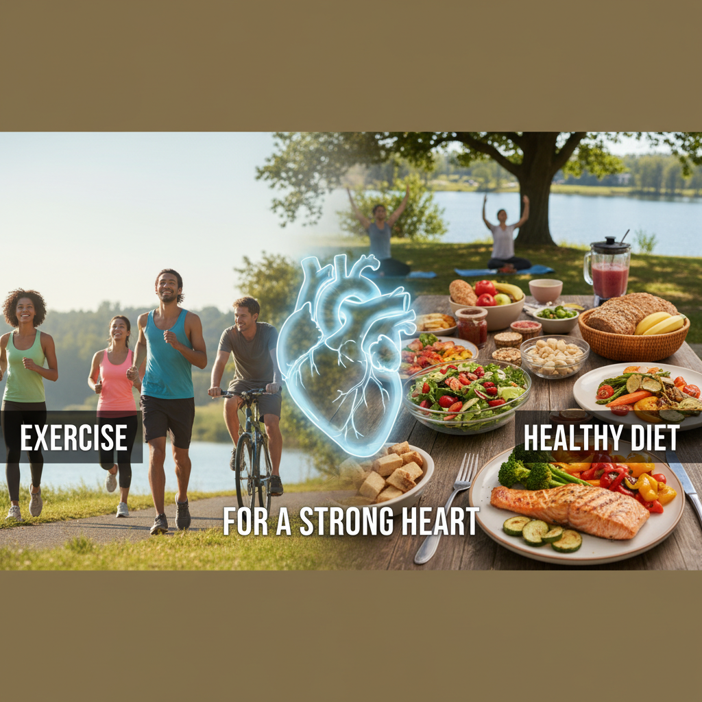 Lối sống lành mạnh cho sức khỏe tim mạch, bao gồm tập thể dục và chế độ ăn uống.
