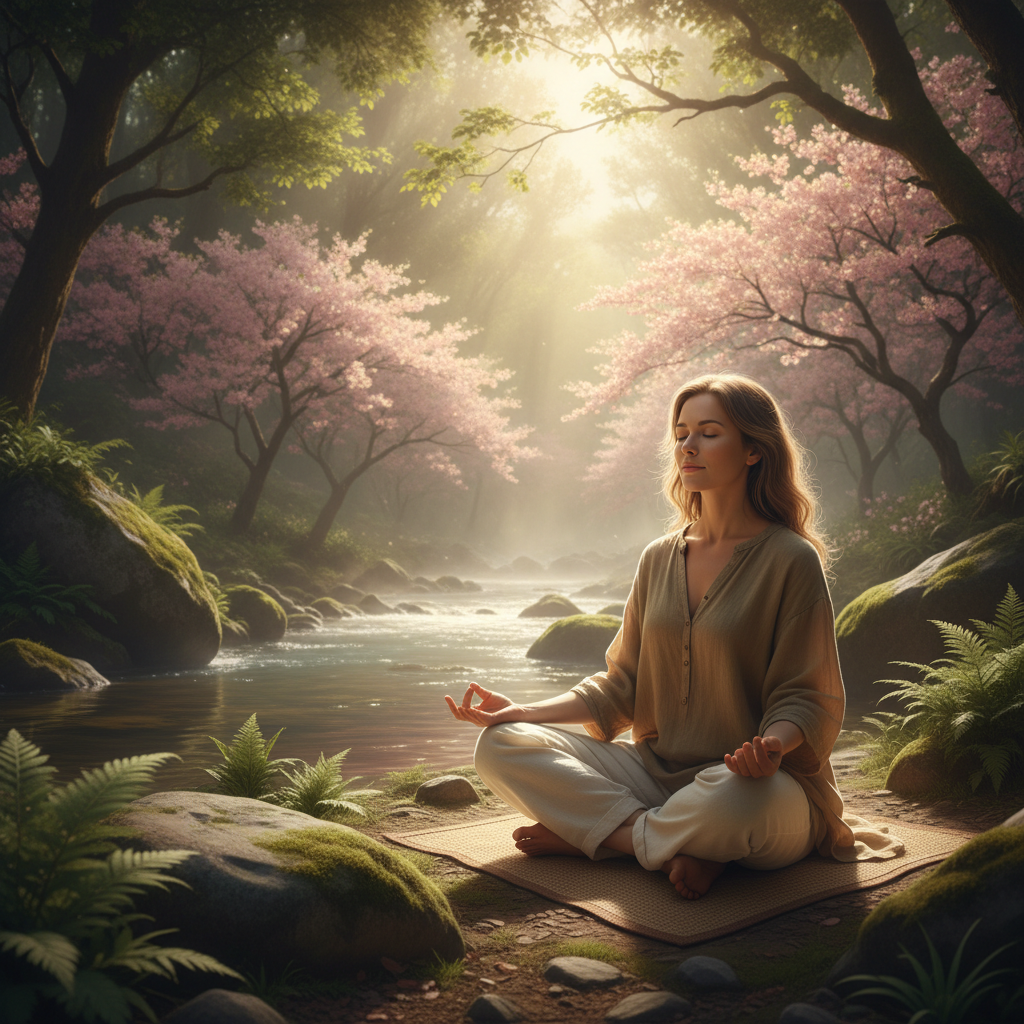 Người đang tập yoga hoặc thiền trong môi trường yên tĩnh.