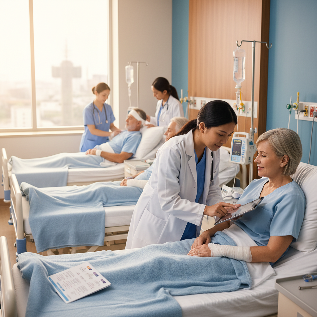 Bệnh nhân được chăm sóc và hướng dẫn sau can thiệp tim mạch.