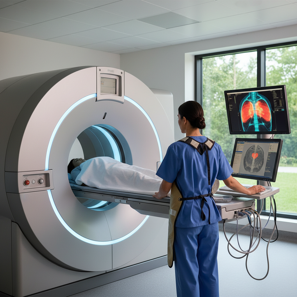 Một bác sĩ đang thực hiện chụp FDG PET/CT tập trung vào hình ảnh tim