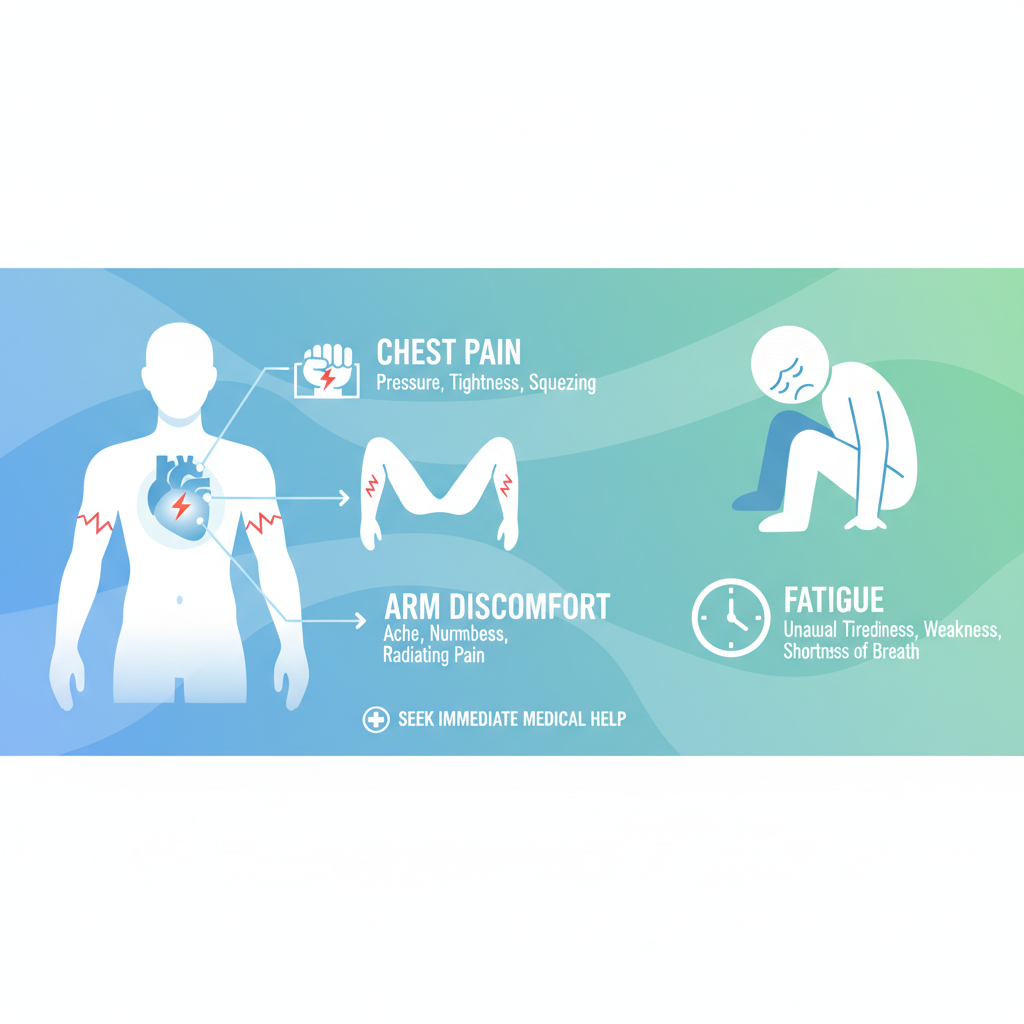 Các triệu chứng bệnh tim như đau ngực và mệt mỏi.