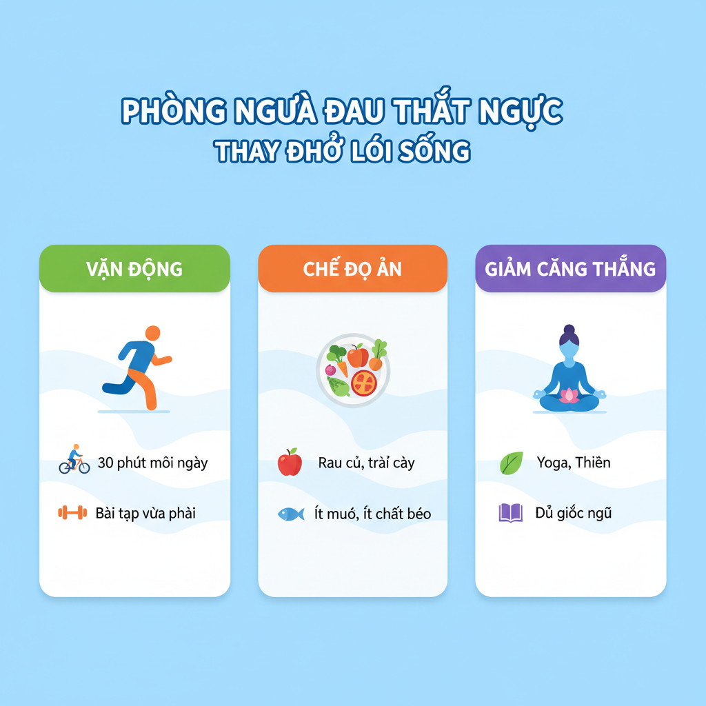 Đồ họa thông tin về các thay đổi lối sống để phòng ngừa đau thắt ngực.