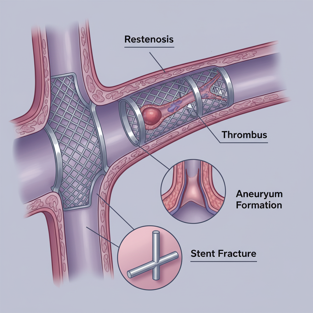 Minh họa về các biến chứng có thể xảy ra sau khi đặt stent