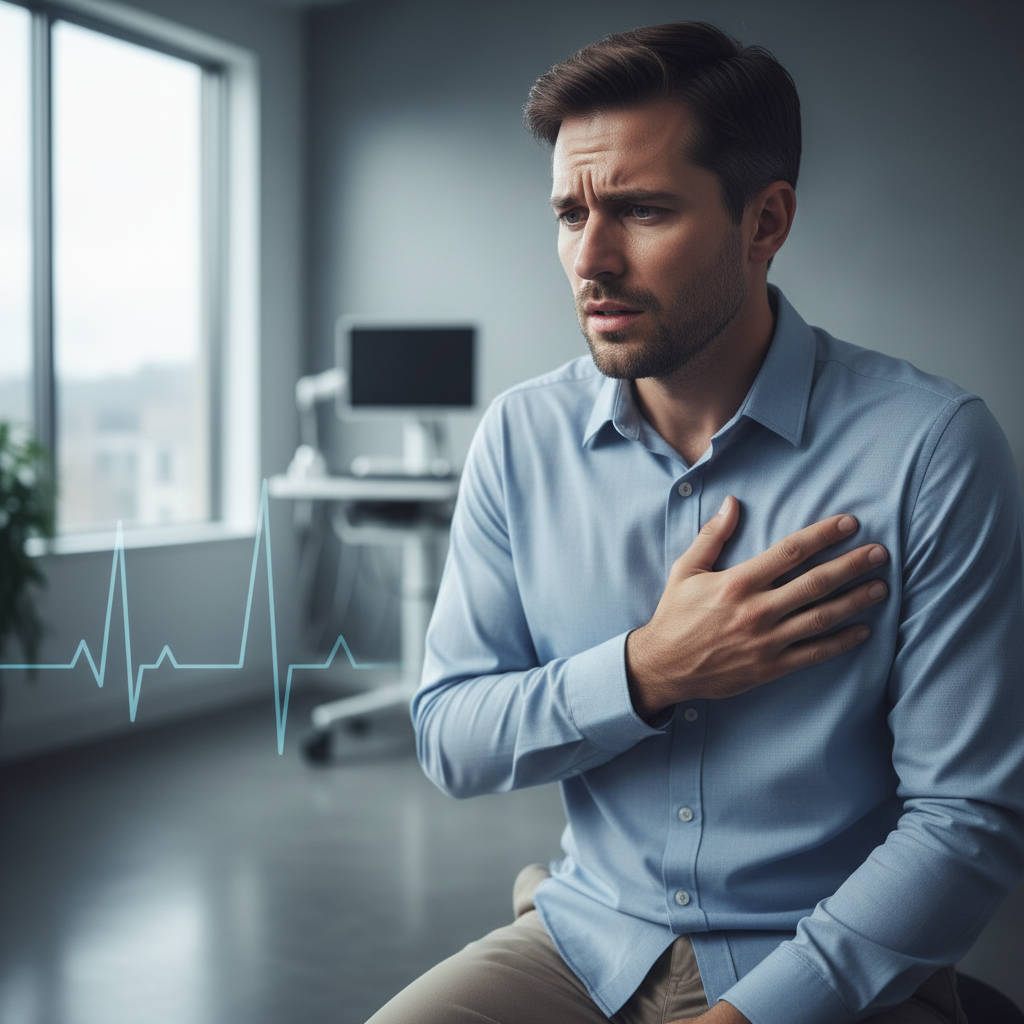 Người lo lắng đặt tay lên ngực cảm thấy bị đánh trống ngực