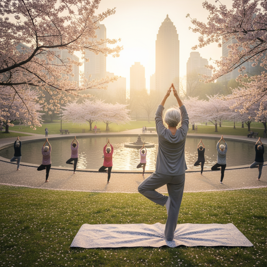 người cao tuổi tập yoga trong công viên