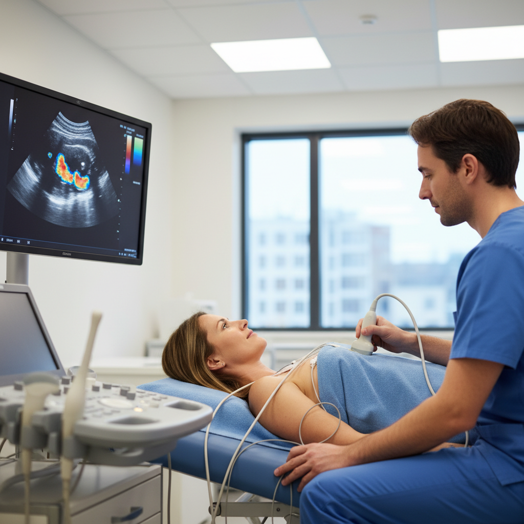 Một người đang thực hiện siêu âm tim để kiểm tra sức khỏe tim mạch.
