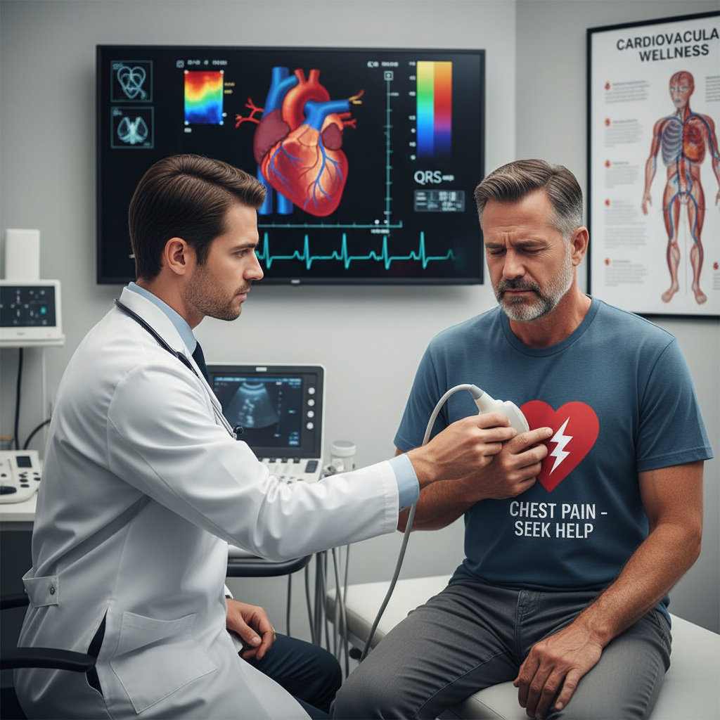 Bác sĩ khám cho bệnh nhân đau ngực tại phòng khám