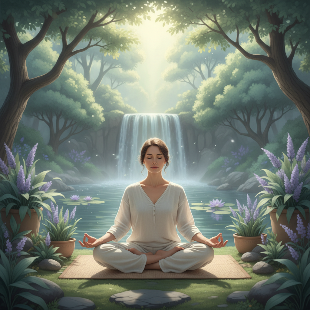 Một người thực hành yoga trong môi trường yên bình, minh họa cho kỹ thuật quản lý căng thẳng.