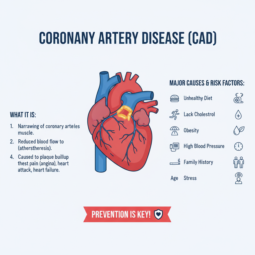 infographic mô tả bệnh động mạch vành và nguyên nhân gây bệnh