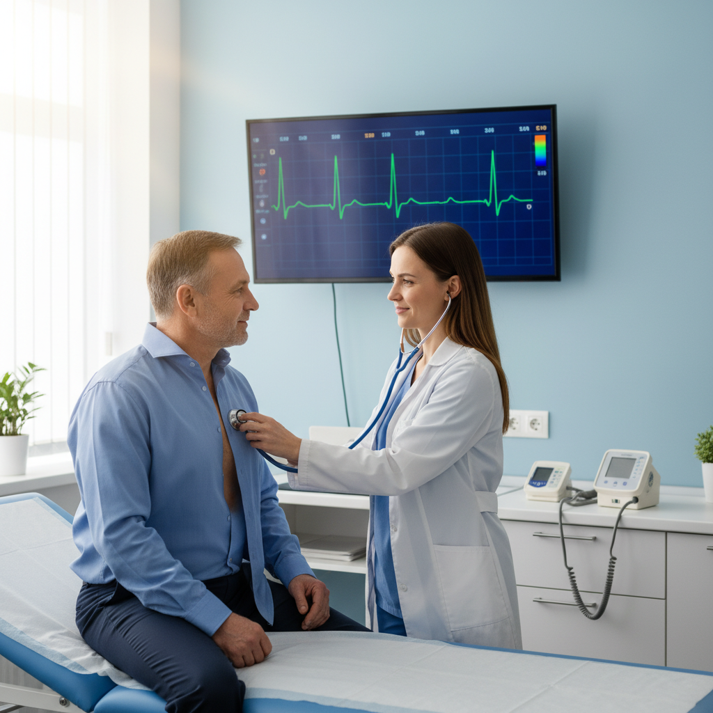 hình ảnh bác sĩ kiểm tra sức khỏe tim của bệnh nhân