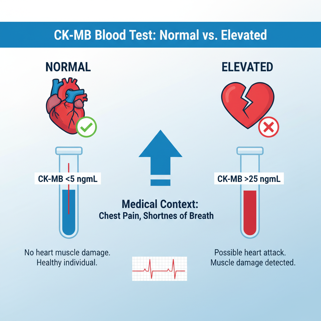 Đồ họa cho thấy mức CKMB bình thường và mức CKMB cao trong máu cùng cách thức y tế.