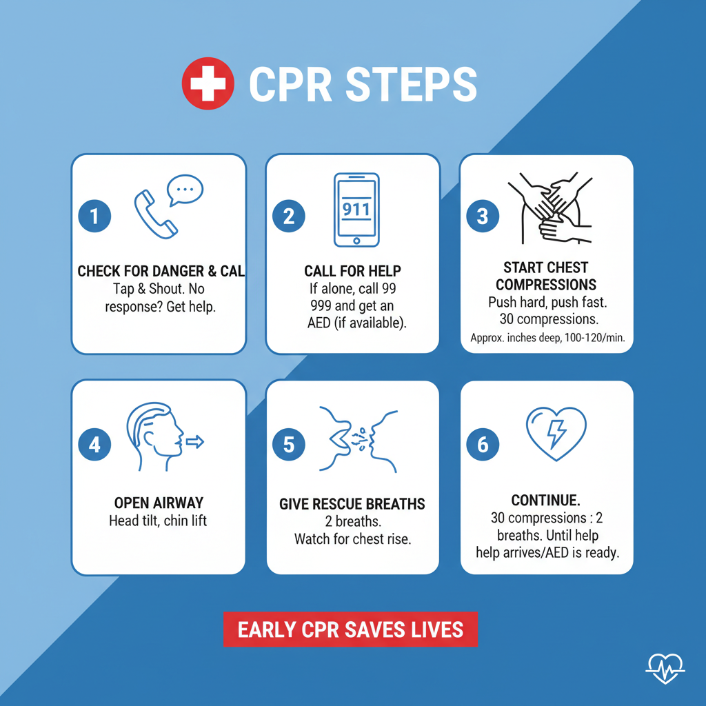 Hình minh họa infographics hướng dẫn các bước hồi sức tim phổi CPR
