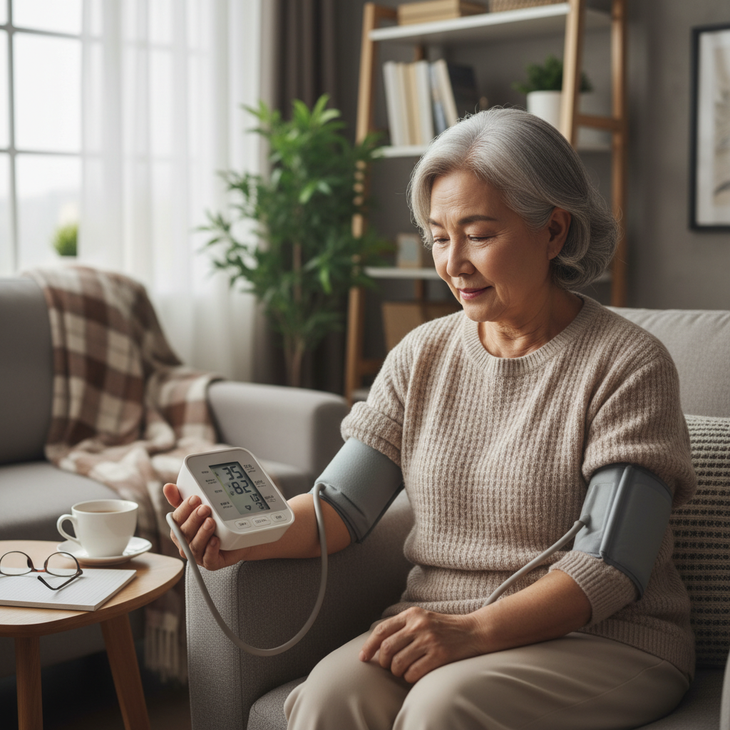 Người cao tuổi tự đo huyết áp tại nhà