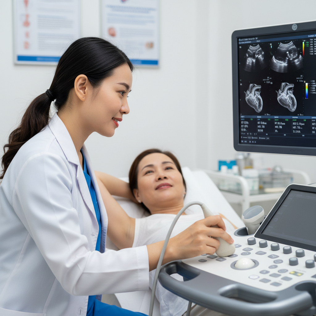 Siêu âm tim đang được thực hiện tại phòng khám
