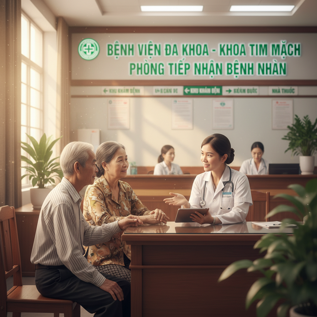 Người cao tuổi đang tư vấn với bác sĩ tim mạch tại bệnh viện công, cảnh ấm áp, tôn trọng