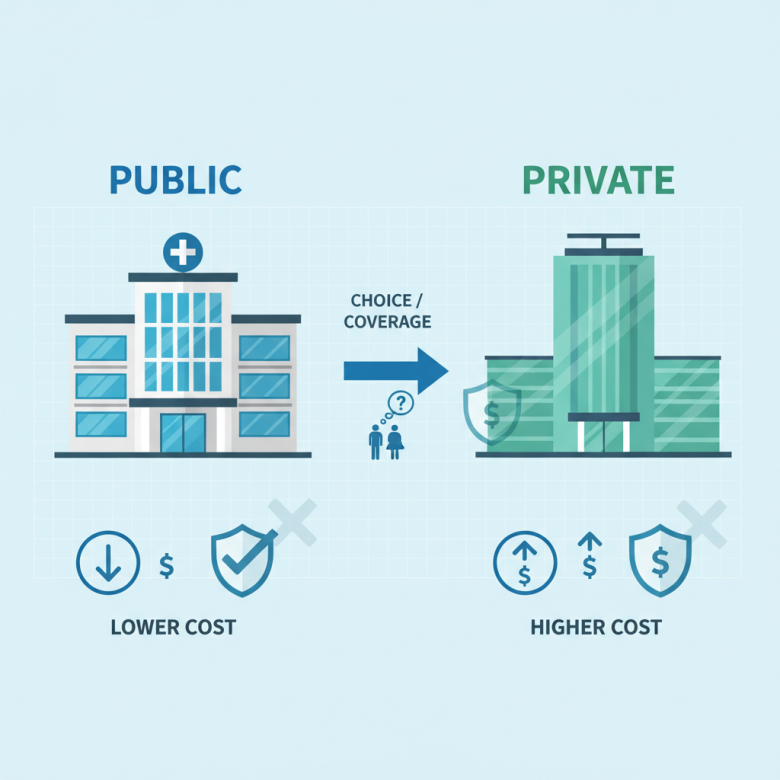 So sánh trực quan bệnh viện công và tư về chi phí và bảo hiểm