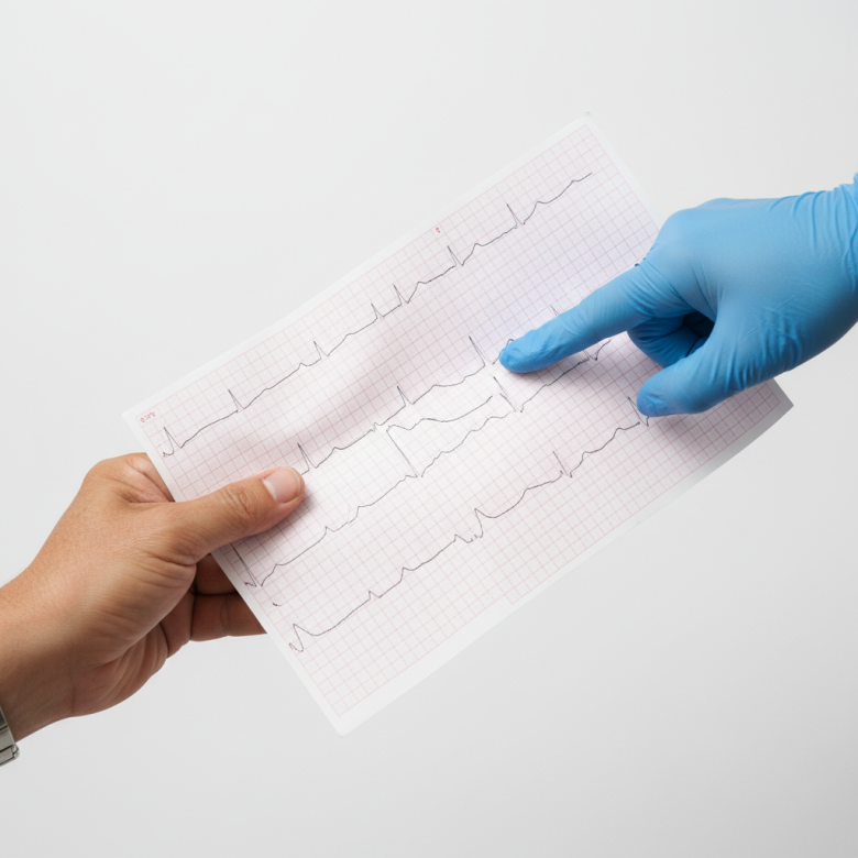 Bản in ECG được bác sĩ chỉ dẫn khi khám tim cho bệnh nhân chạy thận