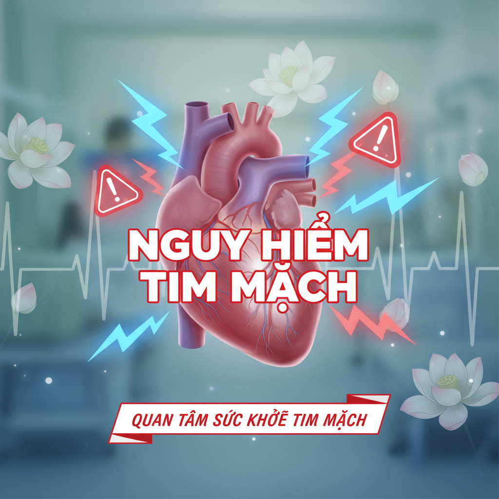 Minh họa trái tim con người với các dấu hiệu cảnh báo bệnh tim mạch