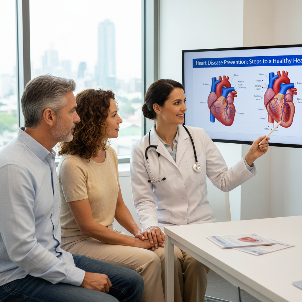 Bác sĩ thảo luận về các biện pháp phòng ngừa bệnh tim với bệnh nhân tại phòng khám.