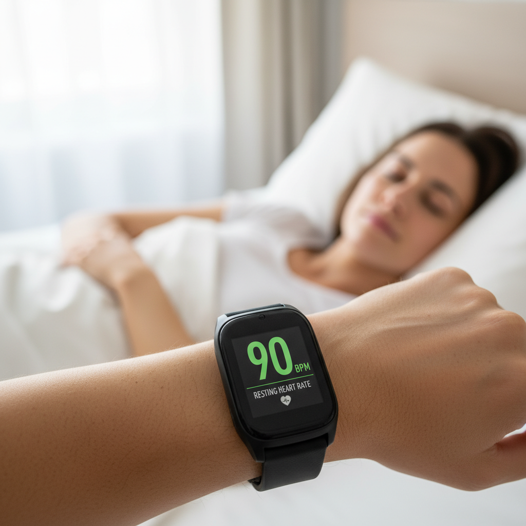 Một thiết bị đo nhịp tim cho thấy nhịp tim nghỉ ngơi là 90 nhịp/phút
