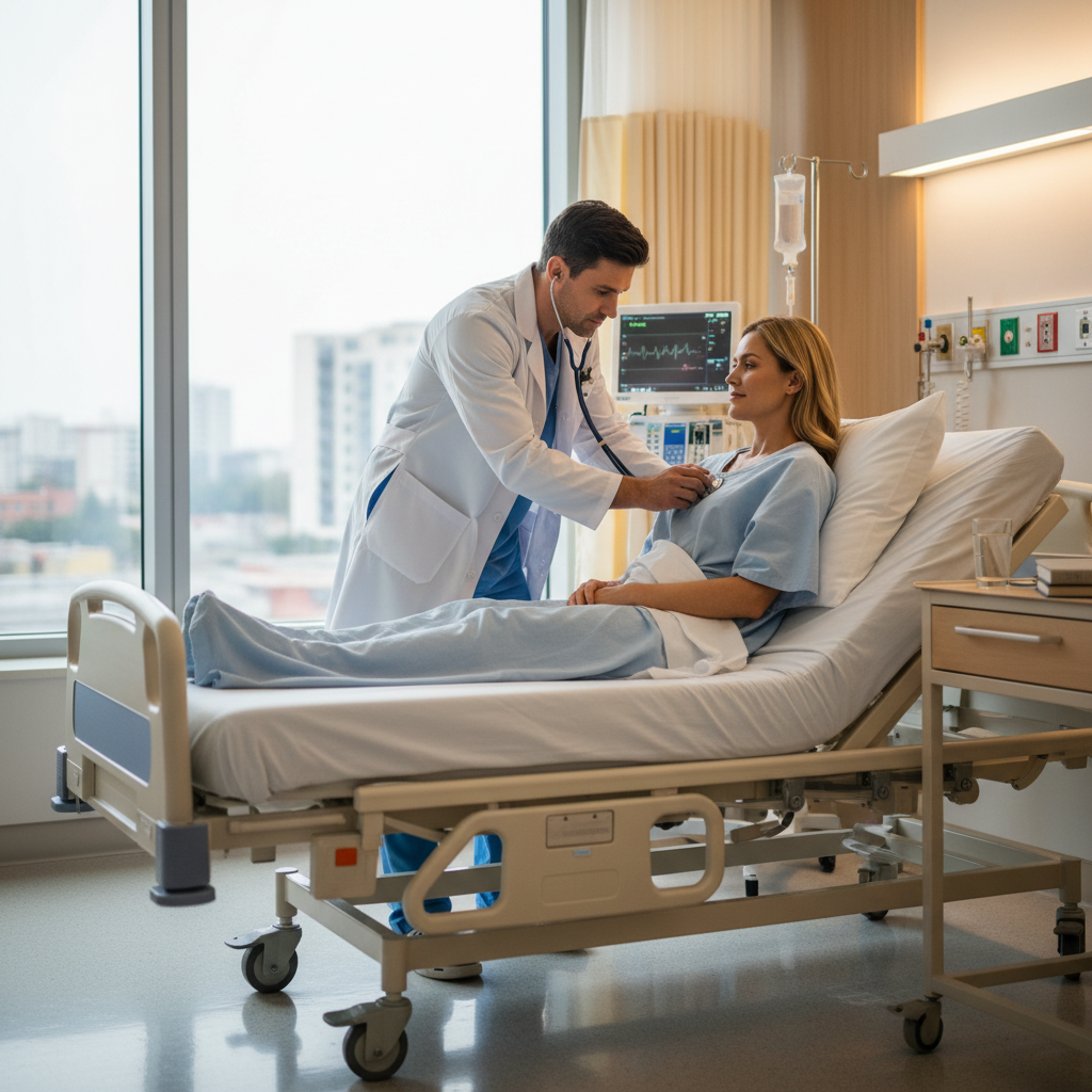 Bác sĩ khám sức khỏe tim mạch cho bệnh nhân trong bệnh viện.