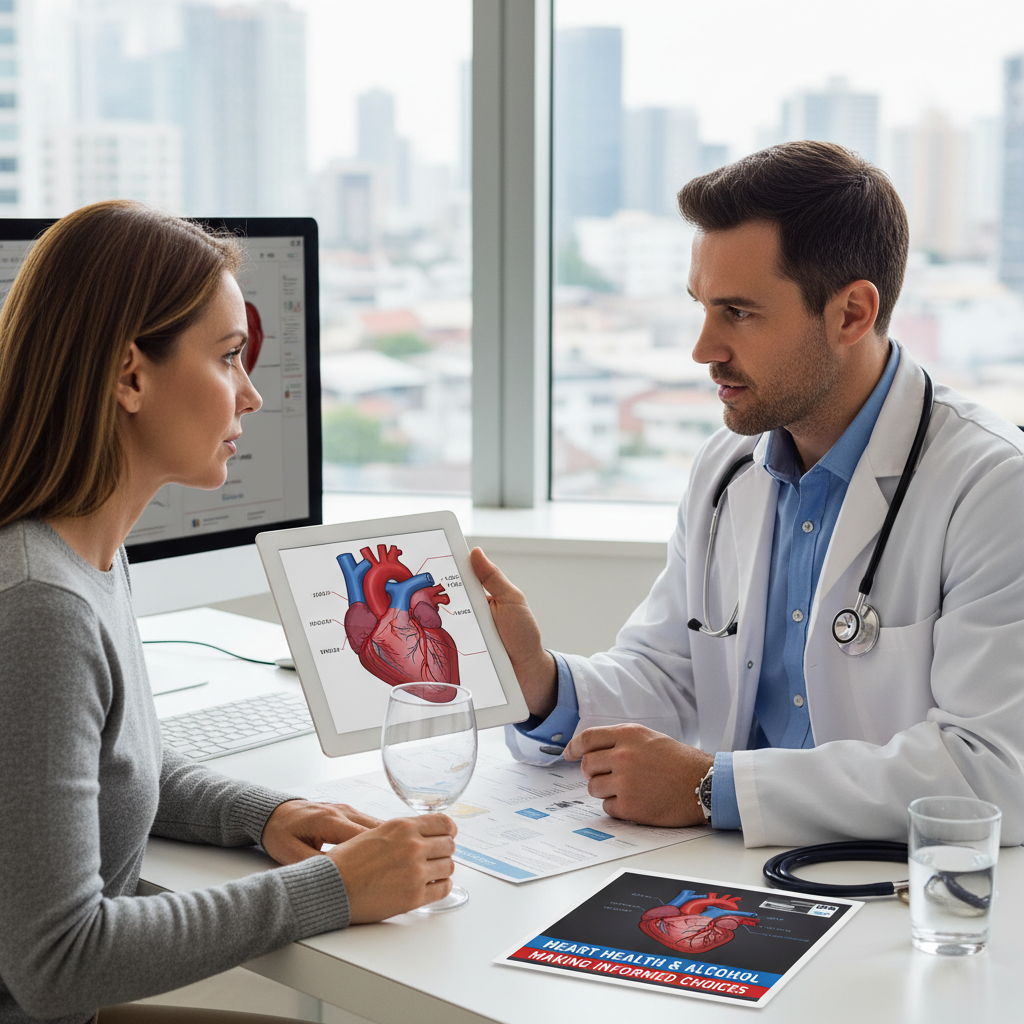 Bác sĩ tư vấn cho bệnh nhân về sức khỏe tim mạch và tiêu thụ rượu.