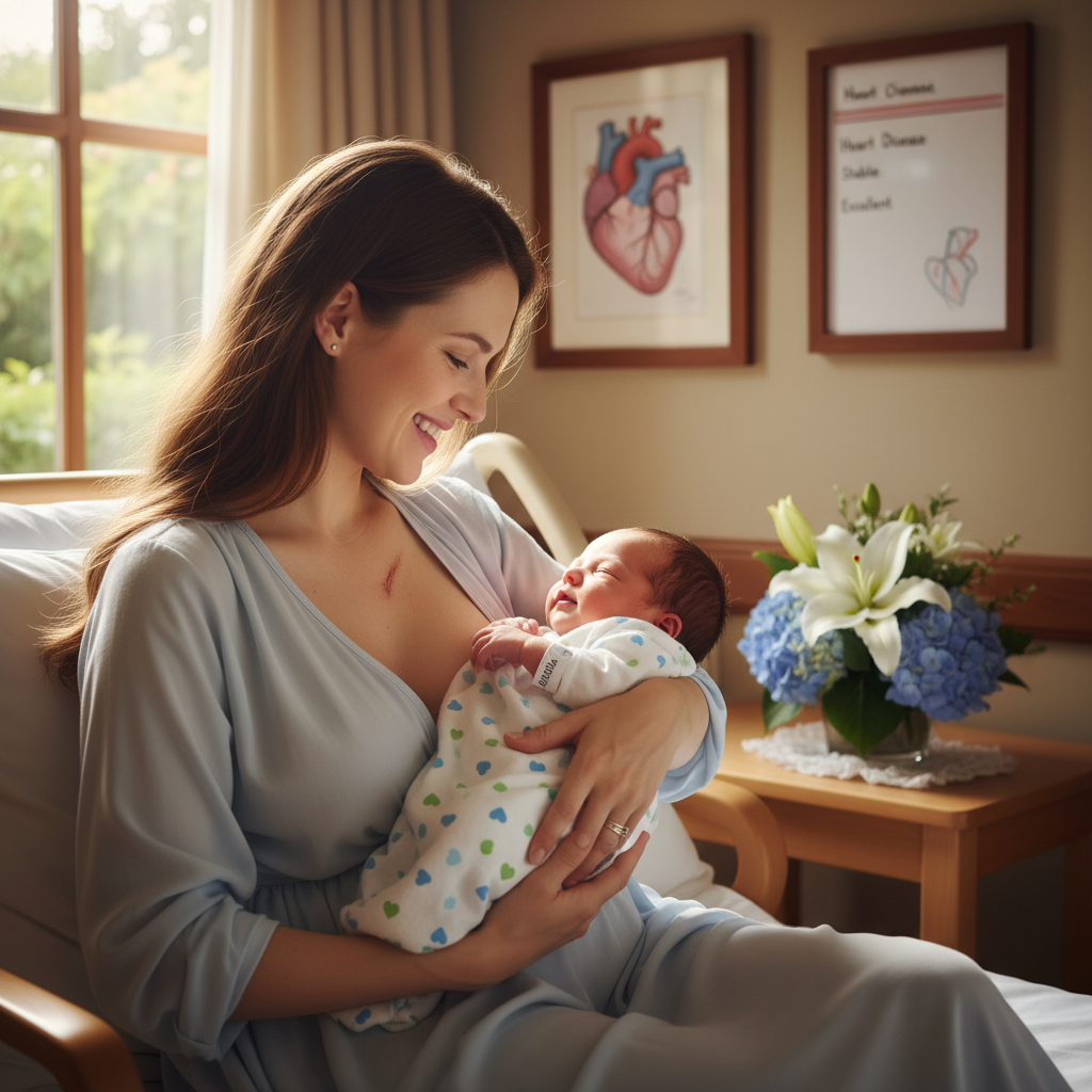 Trẻ sơ sinh khỏe mạnh sinh ra từ người mẹ mắc bệnh tim.