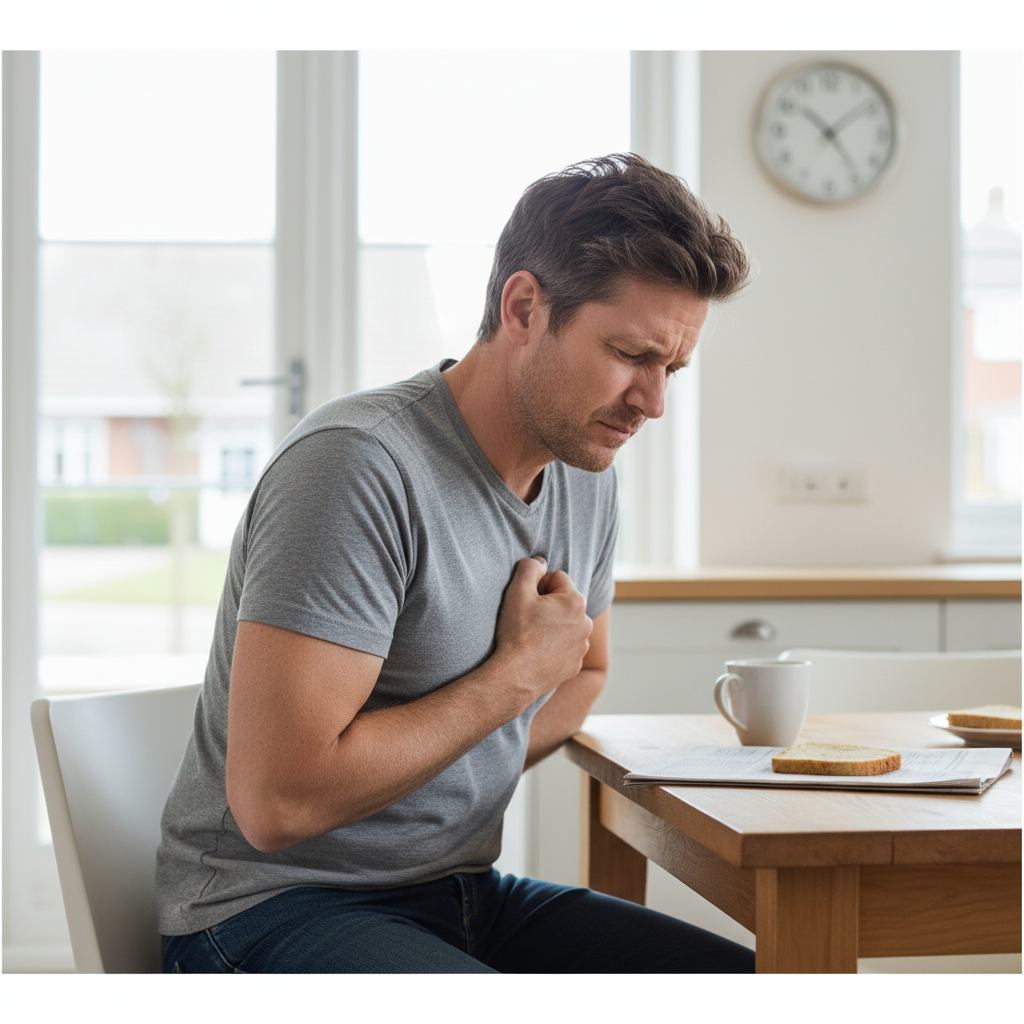 Hình ảnh biểu diễn người bị đau ngực dấu hiệu sớm của nhồi máu cơ tim.
