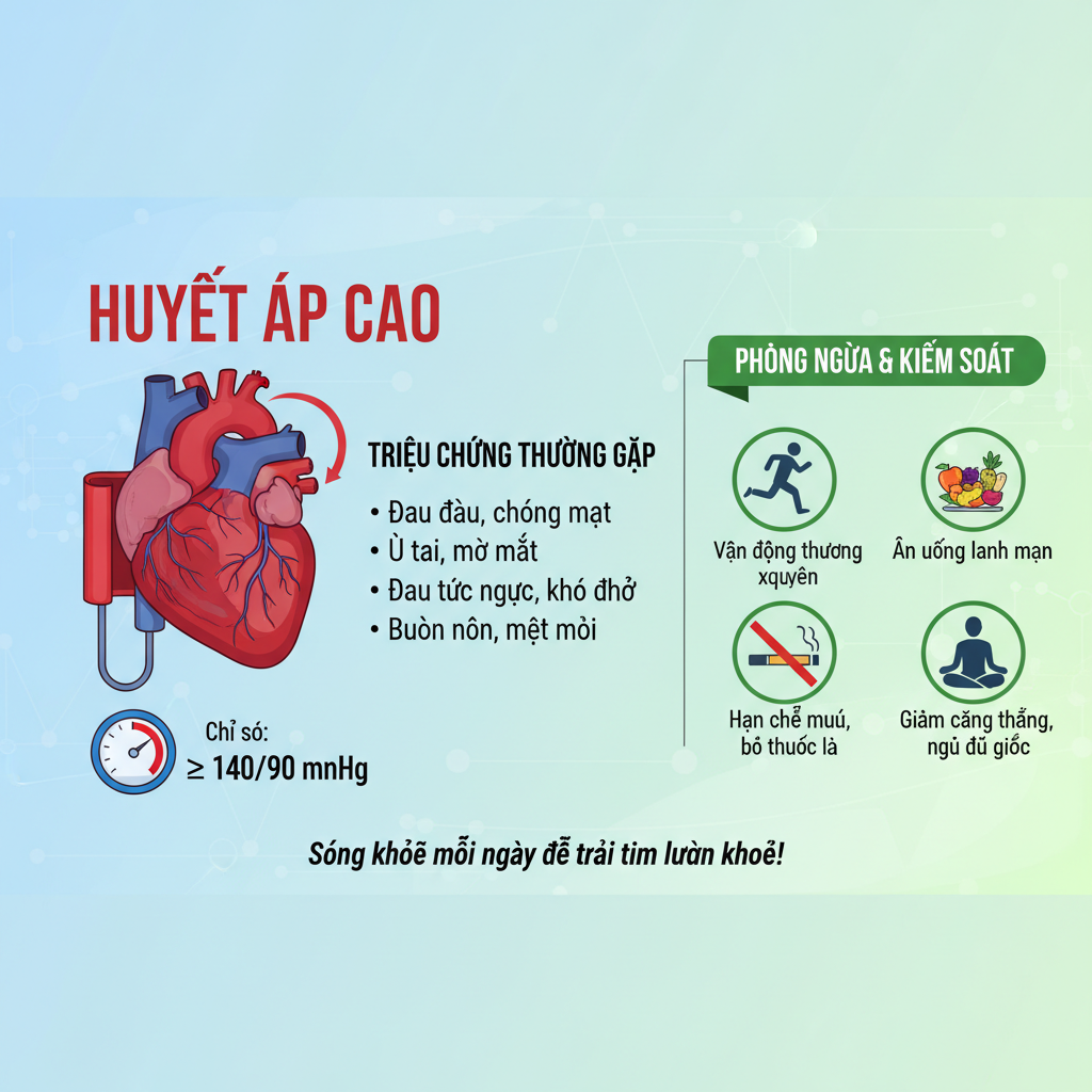 Bảng thông tin về cao huyết áp với mẹo chăm sóc sức khỏe tim mạch.