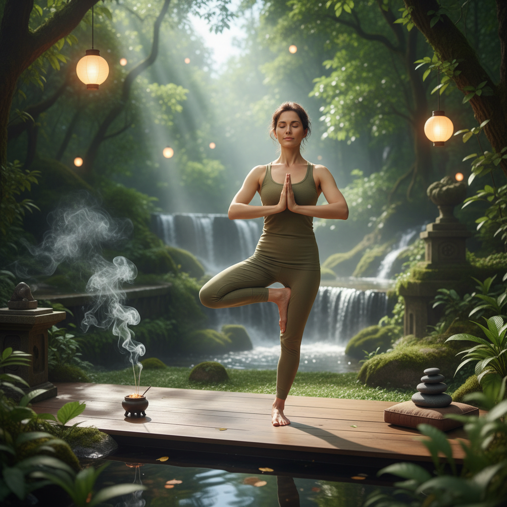 Một người đang thực hành yoga trong môi trường yên bình để giảm căng thẳng.