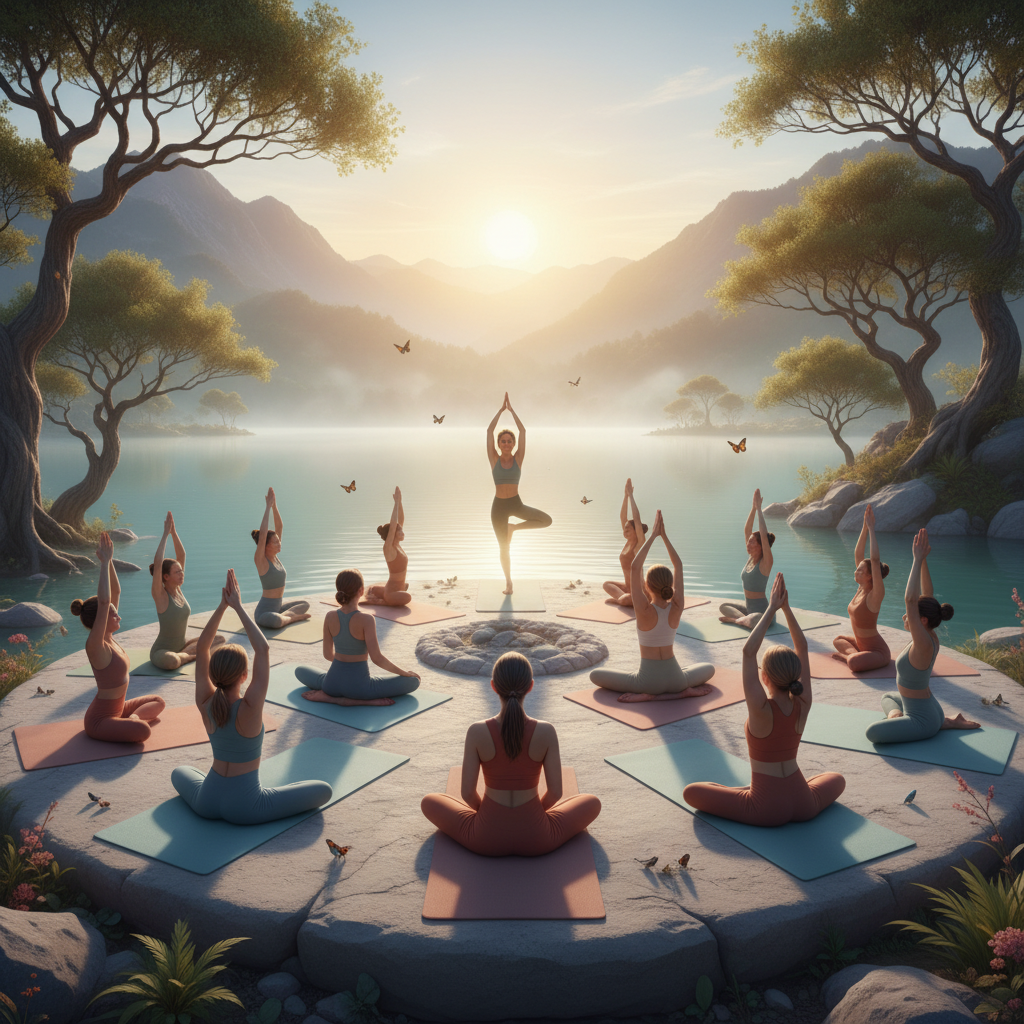 Nhóm người đang tập Yoga trong một không gian yên bình.