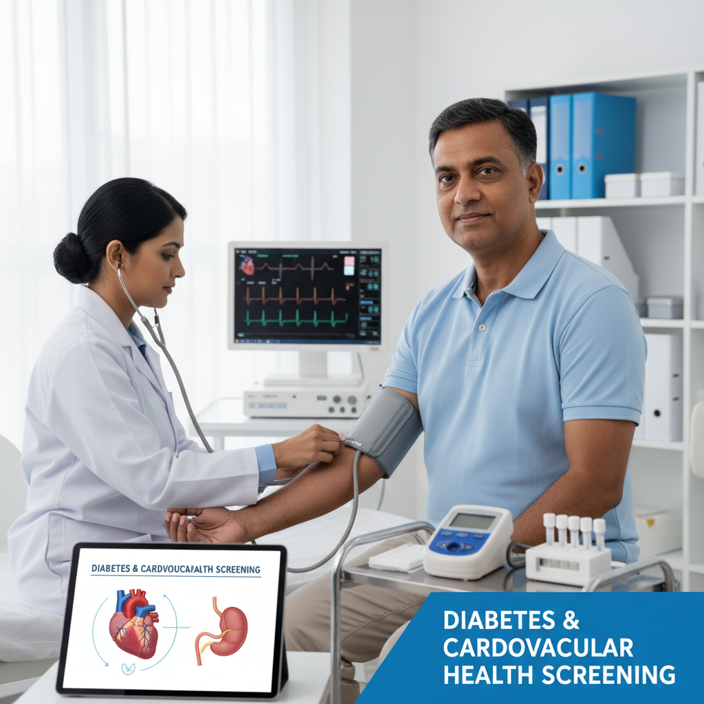 Một bệnh nhân đang kiểm tra sức khỏe cho bệnh tiểu đường và bệnh tim mạch.