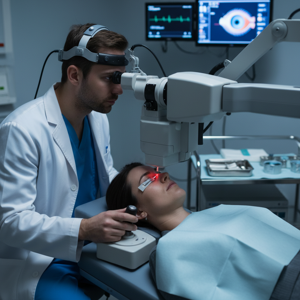 Bệnh nhân nhận điều trị bằng laser cho tình trạng bong võng mạc trong bệnh viện.