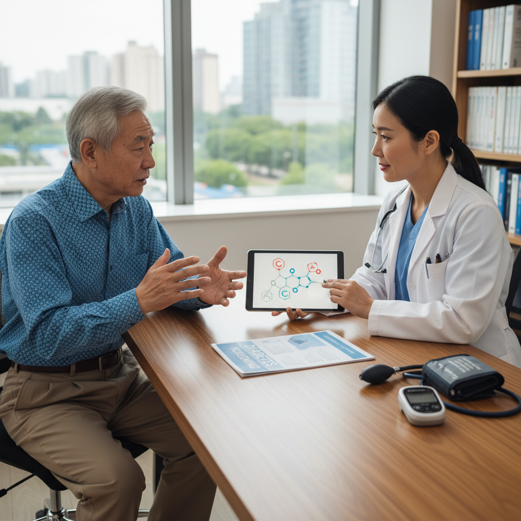 Người cao tuổi tham khảo bác sĩ về tầm soát bệnh tiểu đường