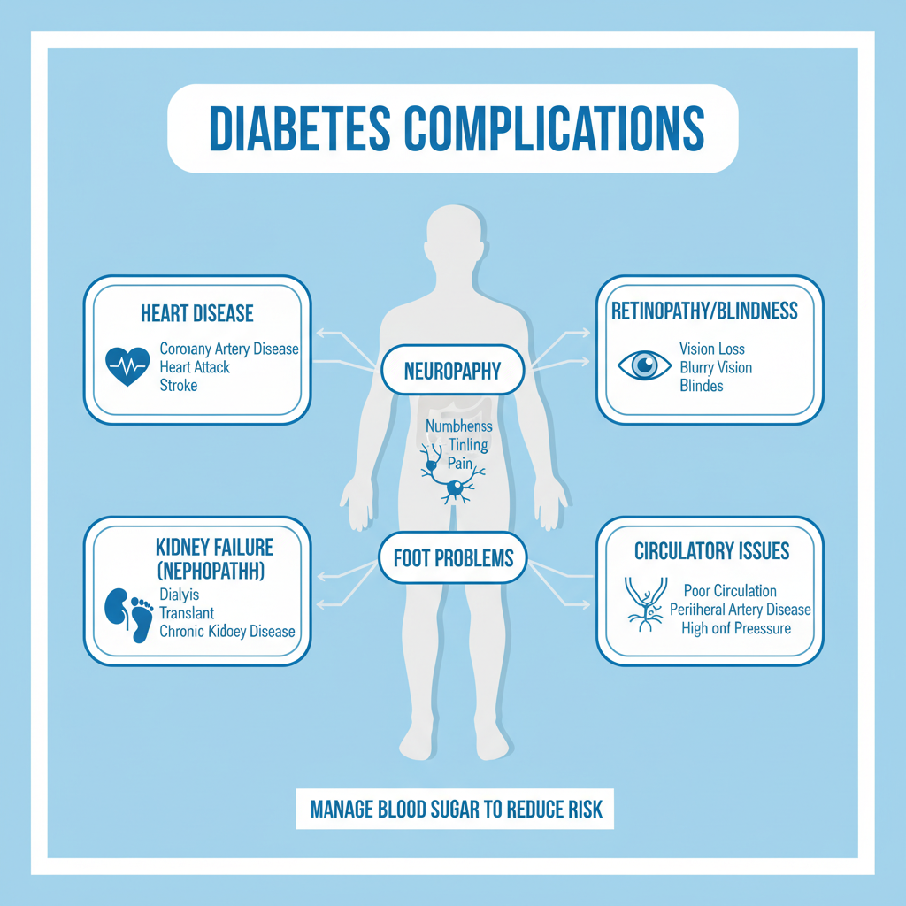 Infographic về các biến chứng của bệnh tiểu đường.